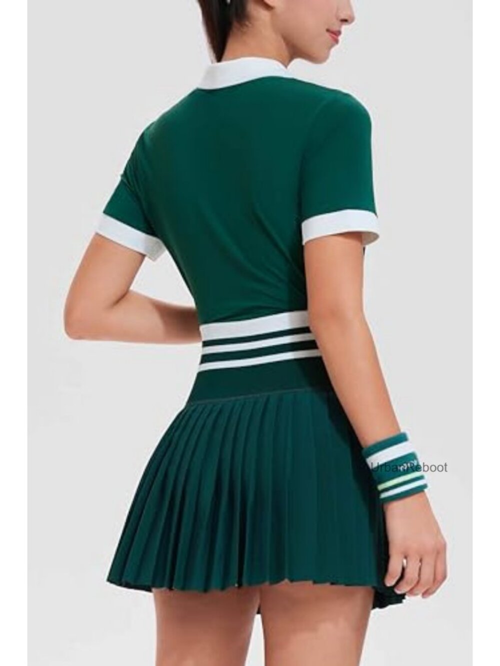 Women's Tennis Skirt Set High Waisted Golf Polo Two Piece Outfit with Pockets - Picture 4 of 6